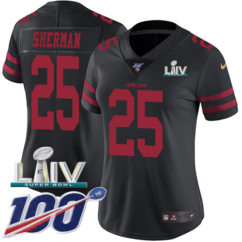 San Francisco 49ers Nike 25 Richard Sherman Black Super Bowl LIV 2020 Alternate Women Stitched NFL 100th Season Vapor Limited Jersey